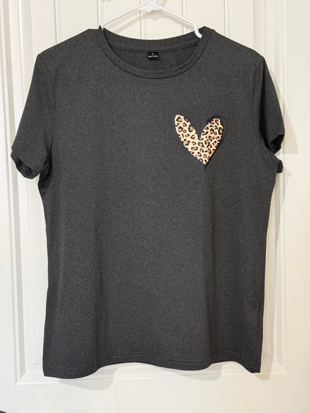 Charcoal Women's Tee with Leopard Heart Graphic